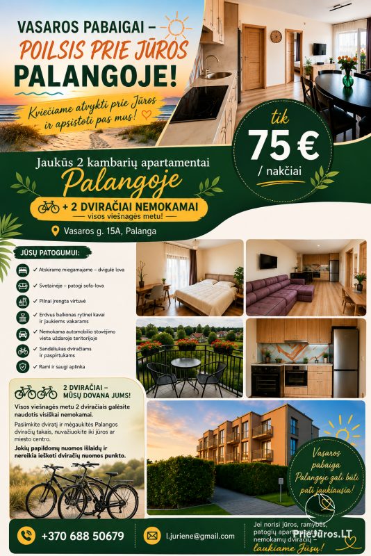 Gemütliche 2-Zimmer-Apartments in Palanga | Kostenlos 2 Fahrräder
